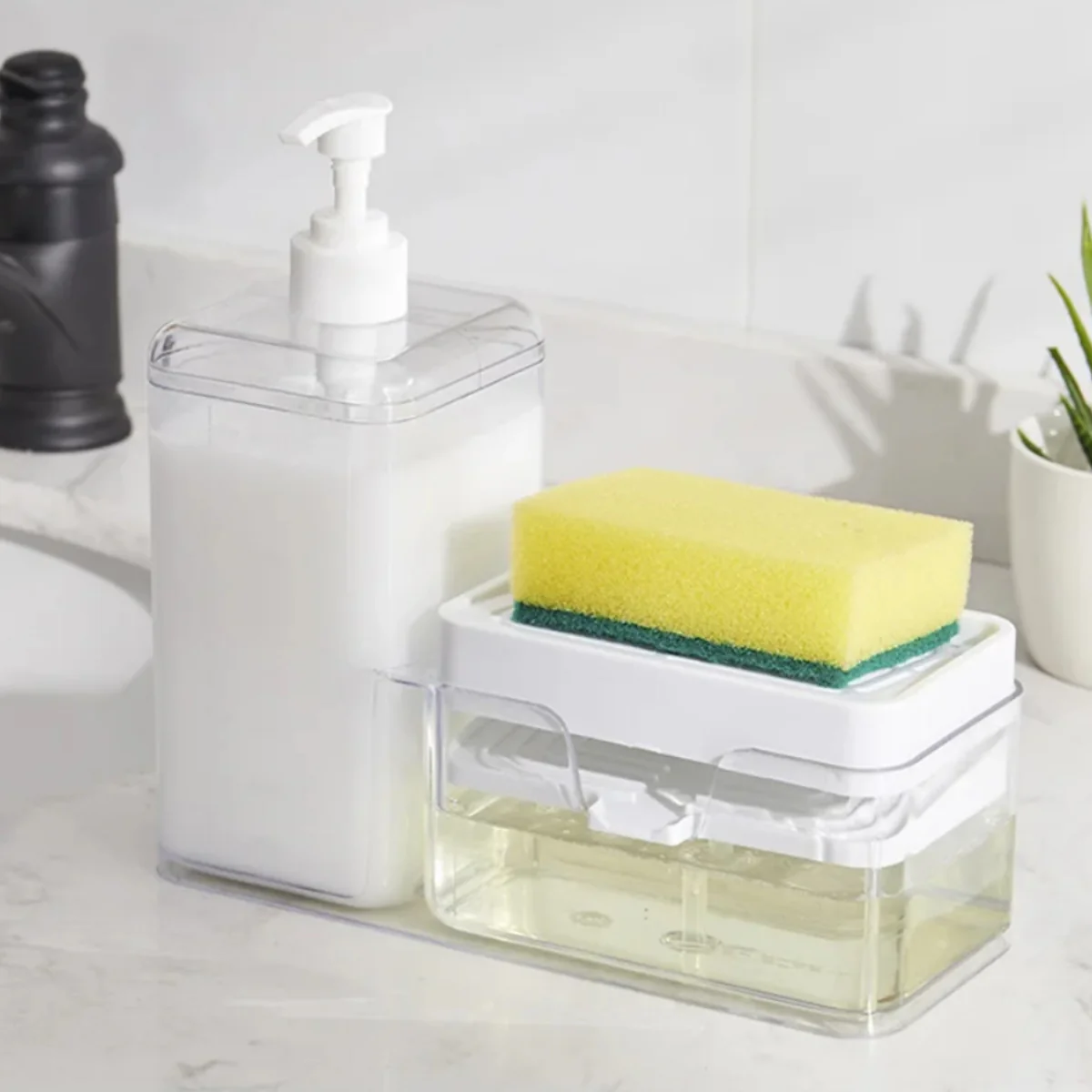 Kitchen Soap Dispenser with Sponge Holder