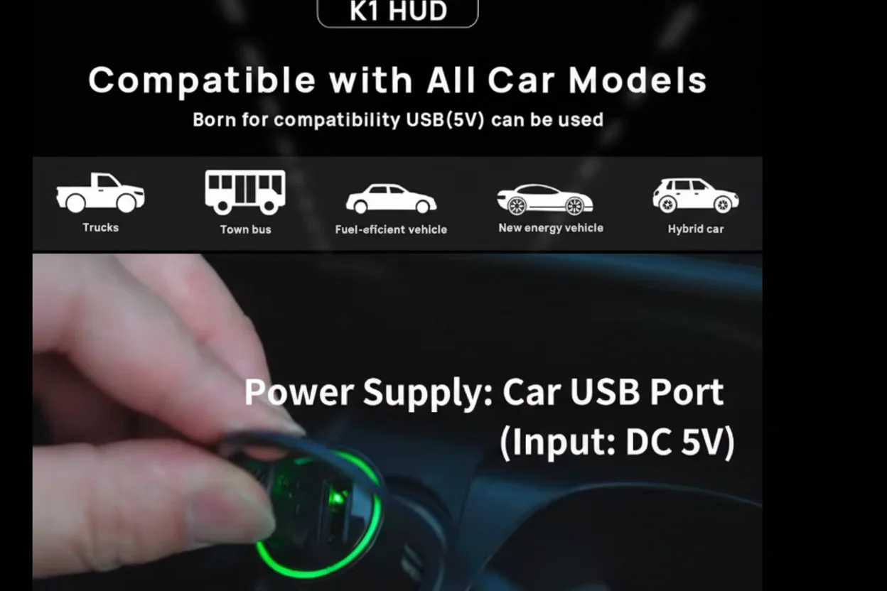KWHUD Universal Car Head-Up Display β GPS Speedometer & Windshield Speed Projector, USB Plug & Play for All Vehicles - Image 2