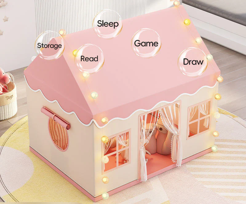 Large Indoor Princess Castle Play Tent – Foldable Toy House with Mesh Windows - Image 3