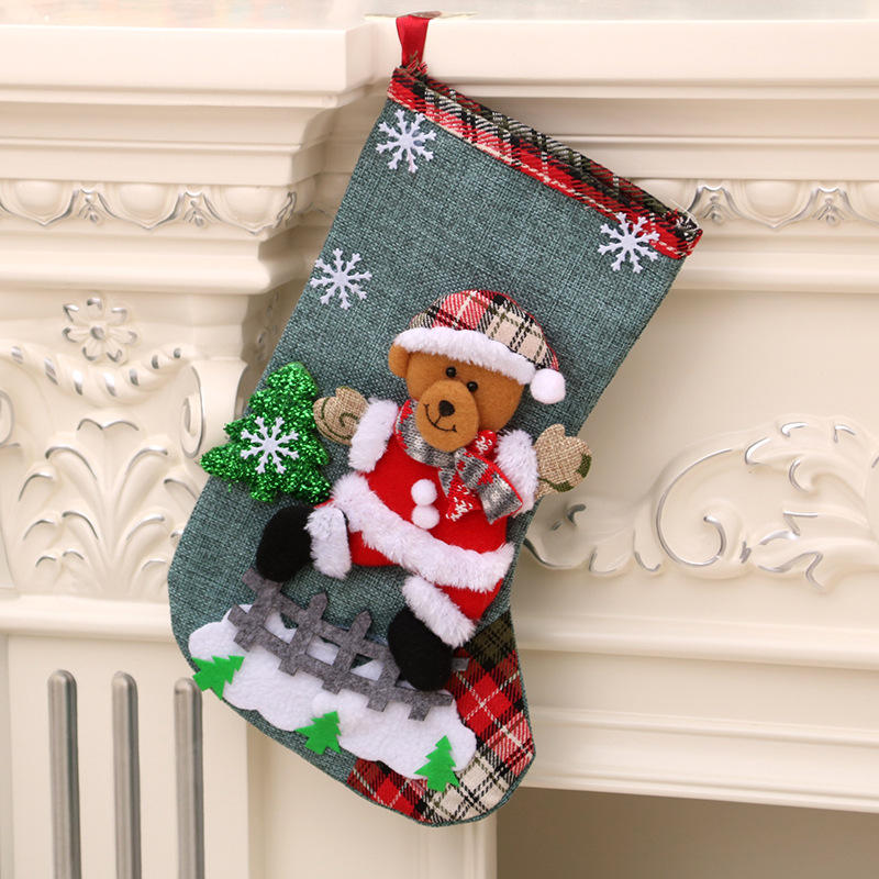Large Linen Christmas Stocking Gift Bag – Hanging Holiday Decoration & Gift Sock - Image 4