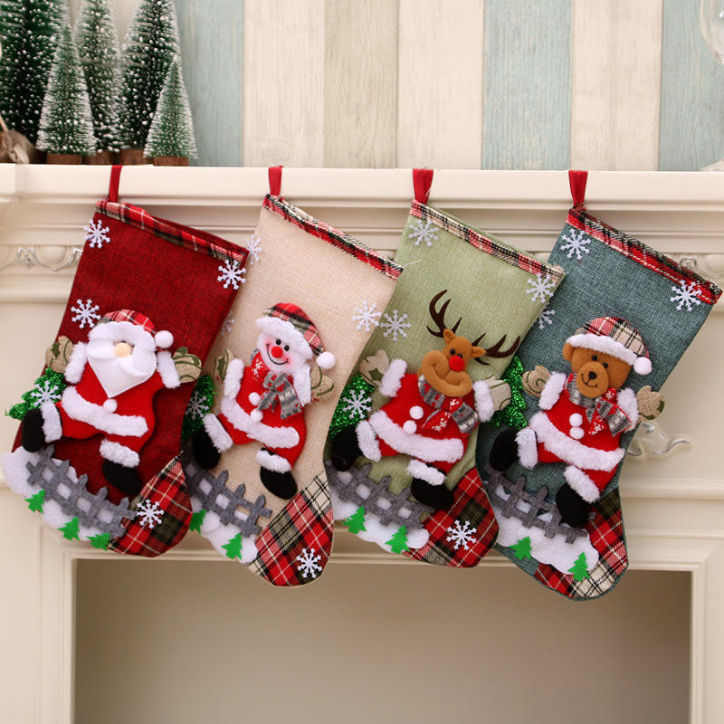 Large Linen Christmas Stocking Gift Bag – Hanging Holiday Decoration & Gift Sock - Image 5