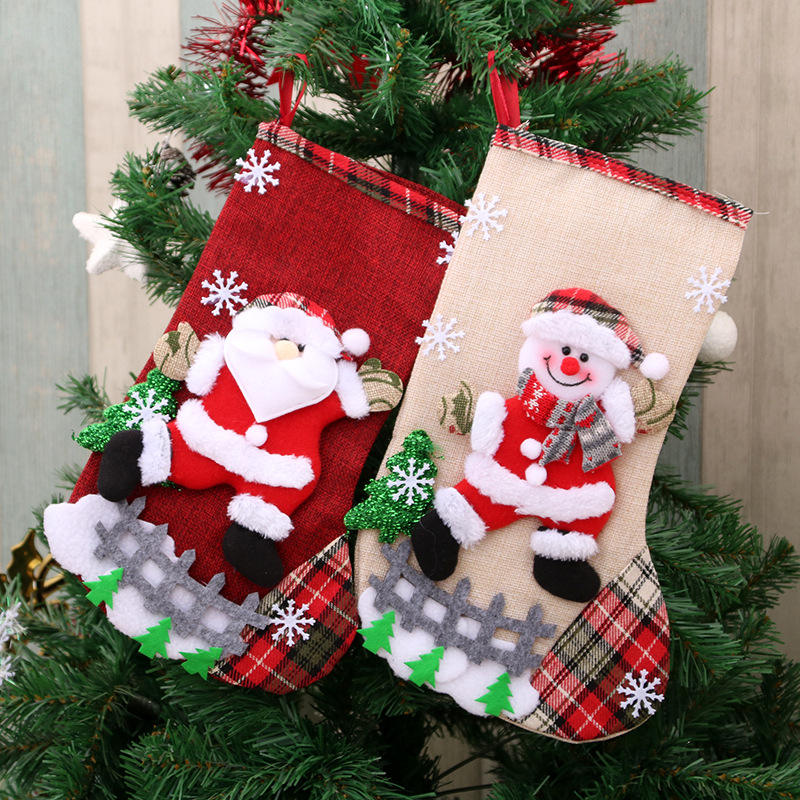 Large Linen Christmas Stocking Gift Bag – Hanging Holiday Decoration & Gift Sock - Image 6