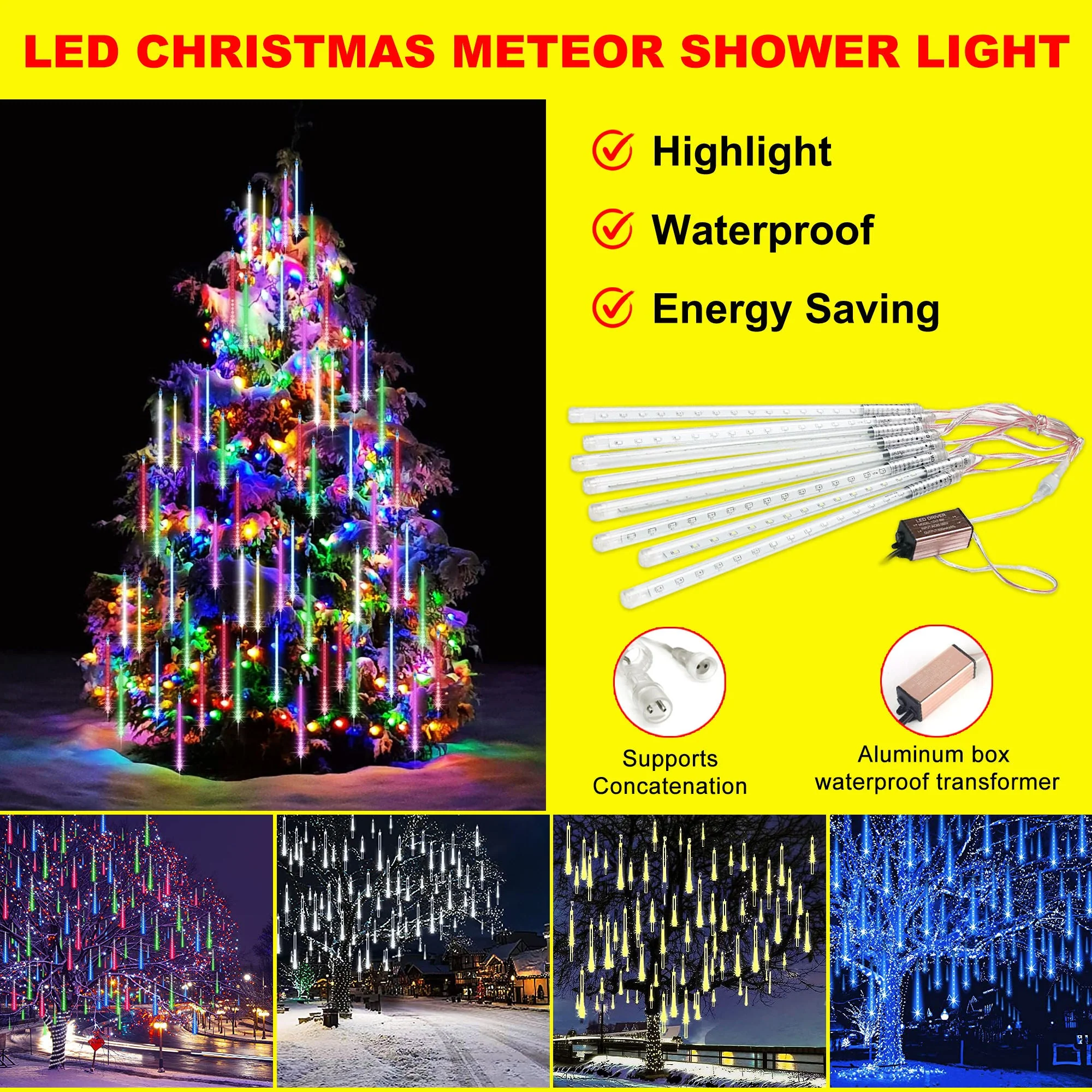 LED Meteor Shower Lights – Falling Rain Christmas Tree & Garden Decoration - Image 3