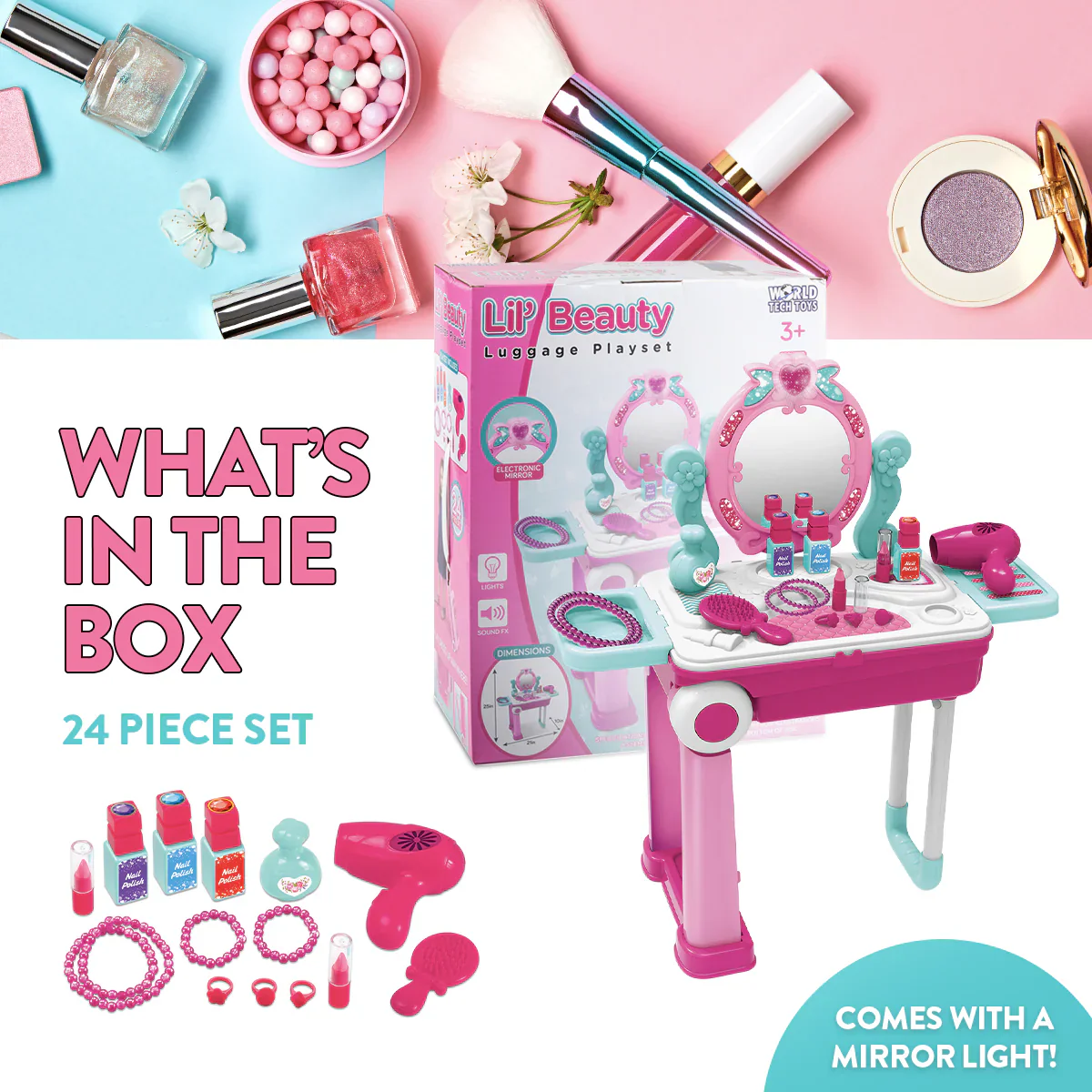 Lil’ Beauty Suitcase Playset – 24 Piece Kids Makeup & Styling Kit - Image 2