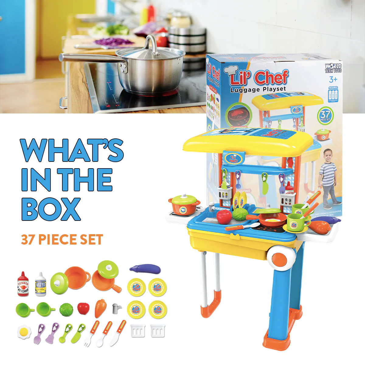 Lil’ Chef Suitcase Playset – 37 Piece Kids Cooking & Kitchen Role-Play Kit - Image 2