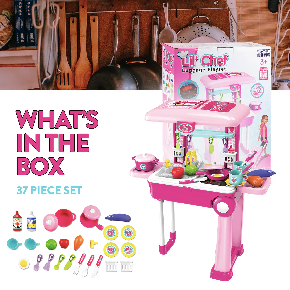 Lil’ Chef Suitcase Playset – 37 Piece Kids Cooking & Kitchen Role-Play Kit - Image 6
