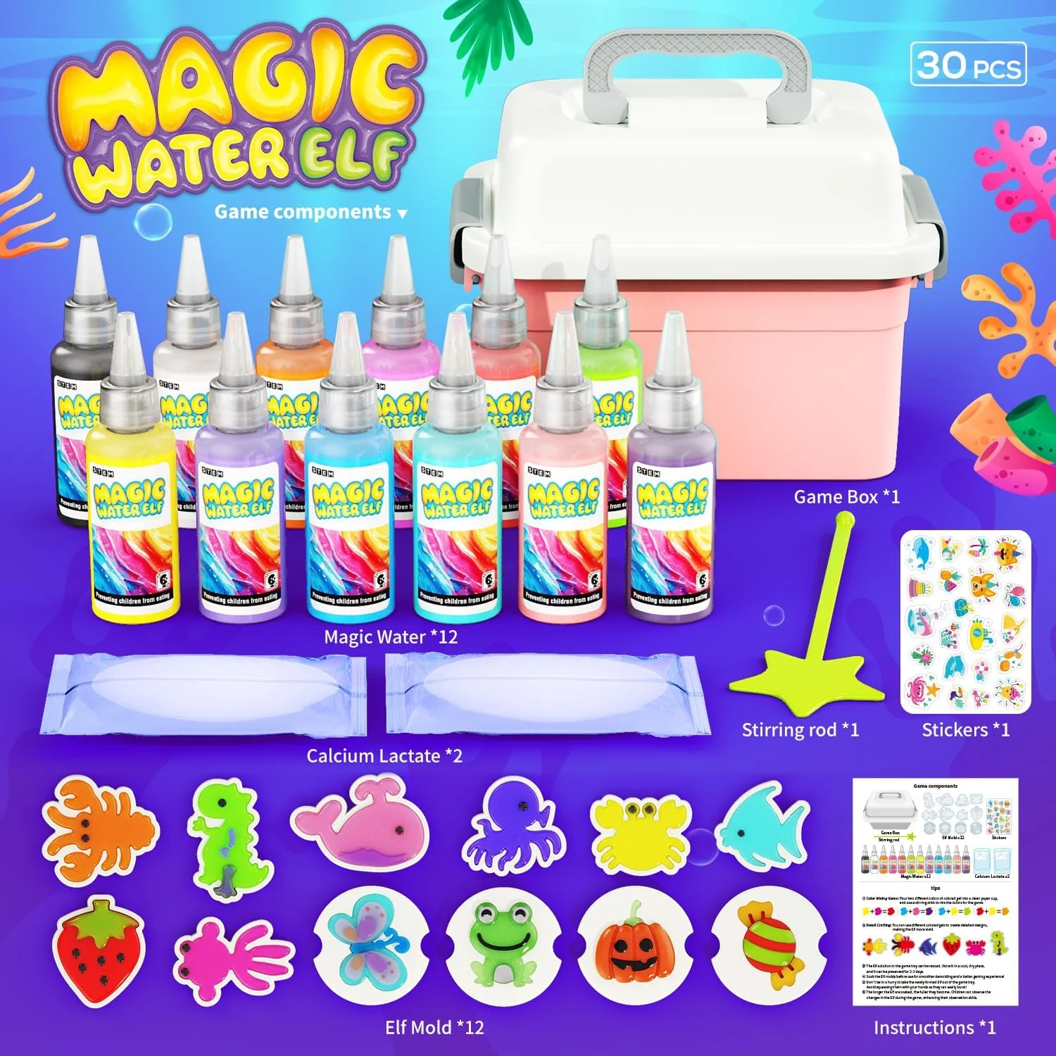 Magic Water Toy Elf Kit β Aqua Water Fairy Gel Set with 12 Magic Gels & 12 Molds | DIY Squishy STEM Toy for Kids - Image 2