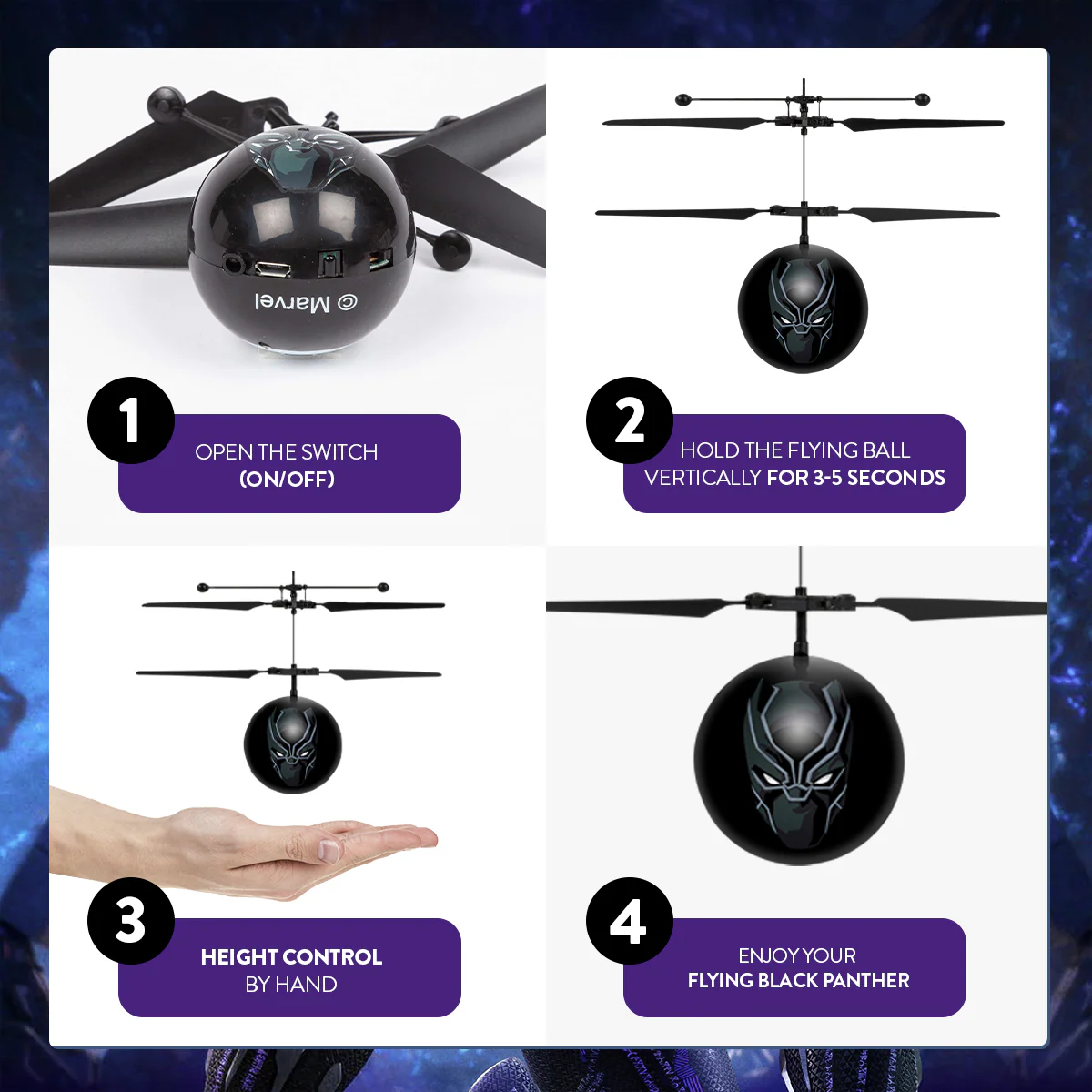 Marvel Avengers Black Panther IR UFO Ball Helicopter - Image 5