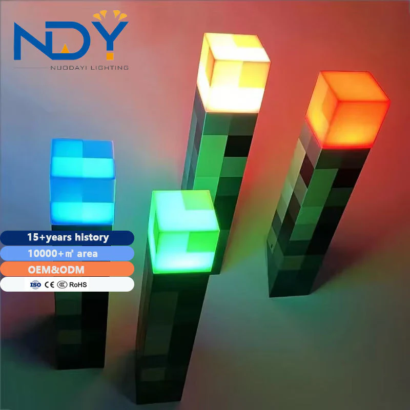Minecraft-Inspired Color-Changing LED Torch Light – USB Rechargeable Wall-Mounted Night Light