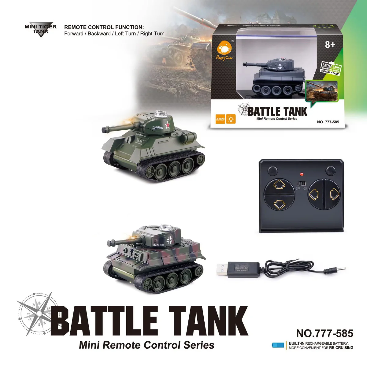 Mini RC Battle Tank with IR Remote Control, Micro Scale Toy Tank for Kids