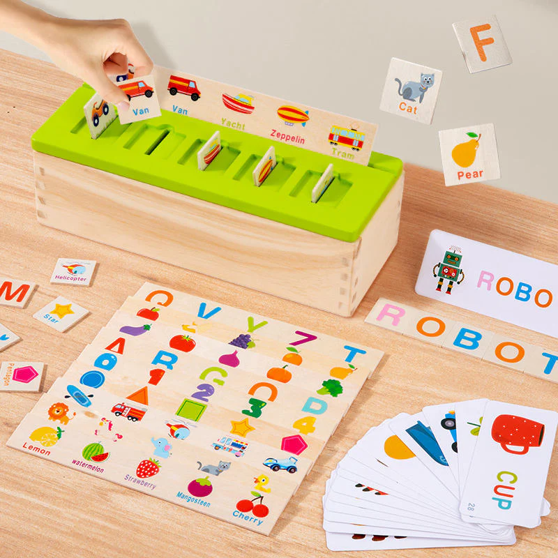 Montessori Alphabet Classification Puzzle Box – Wooden Cognitive Learning Toy