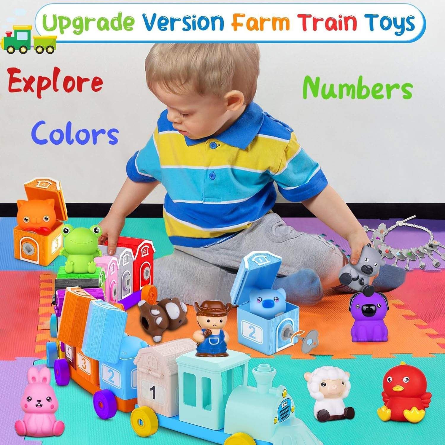 Montessori Counting Toy for Toddlers 1-3: Farm Animal Train & 10 Finger Puppets Matching Game - Image 2