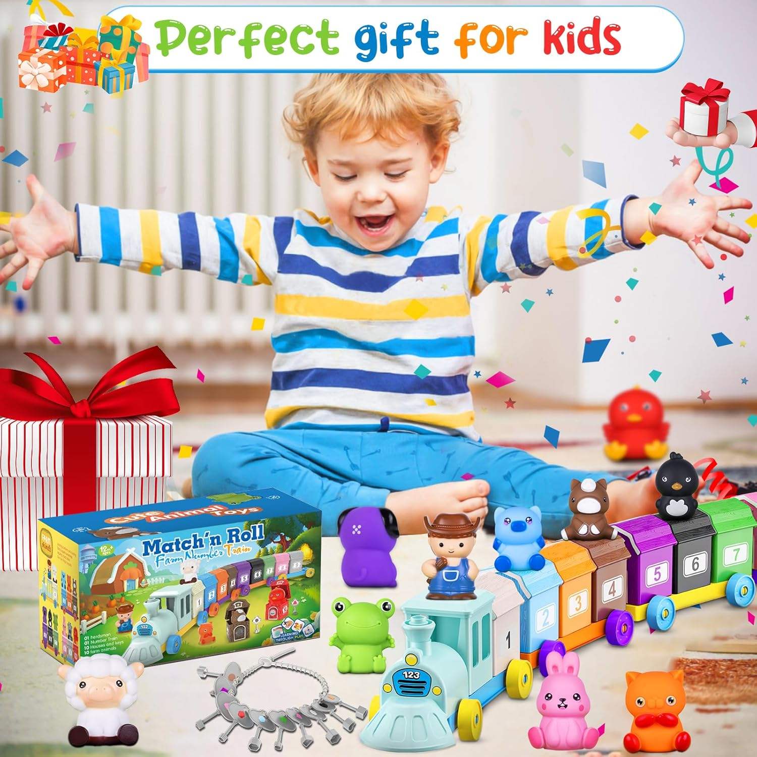 Montessori Counting Toy for Toddlers 1-3: Farm Animal Train & 10 Finger Puppets Matching Game - Image 4