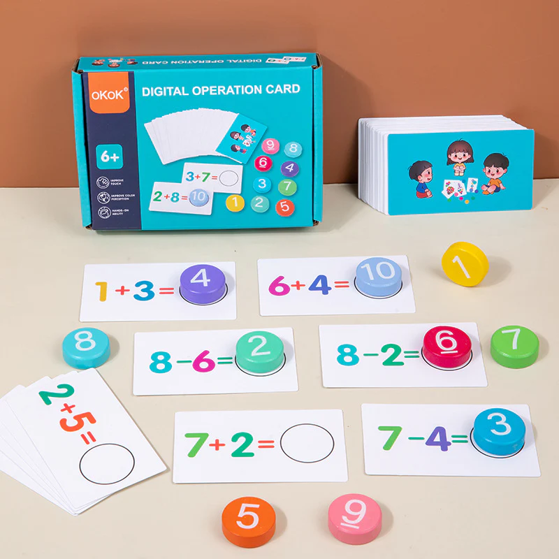 Montessori Number Crunching Math Toy Set - Wooden Bead & Card Arithmetic Game