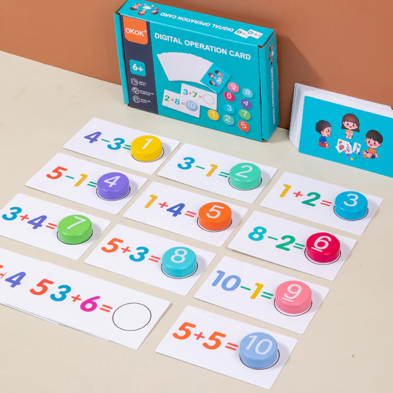 Montessori Number Crunching Math Toy Set - Wooden Bead & Card Arithmetic Game - Image 4
