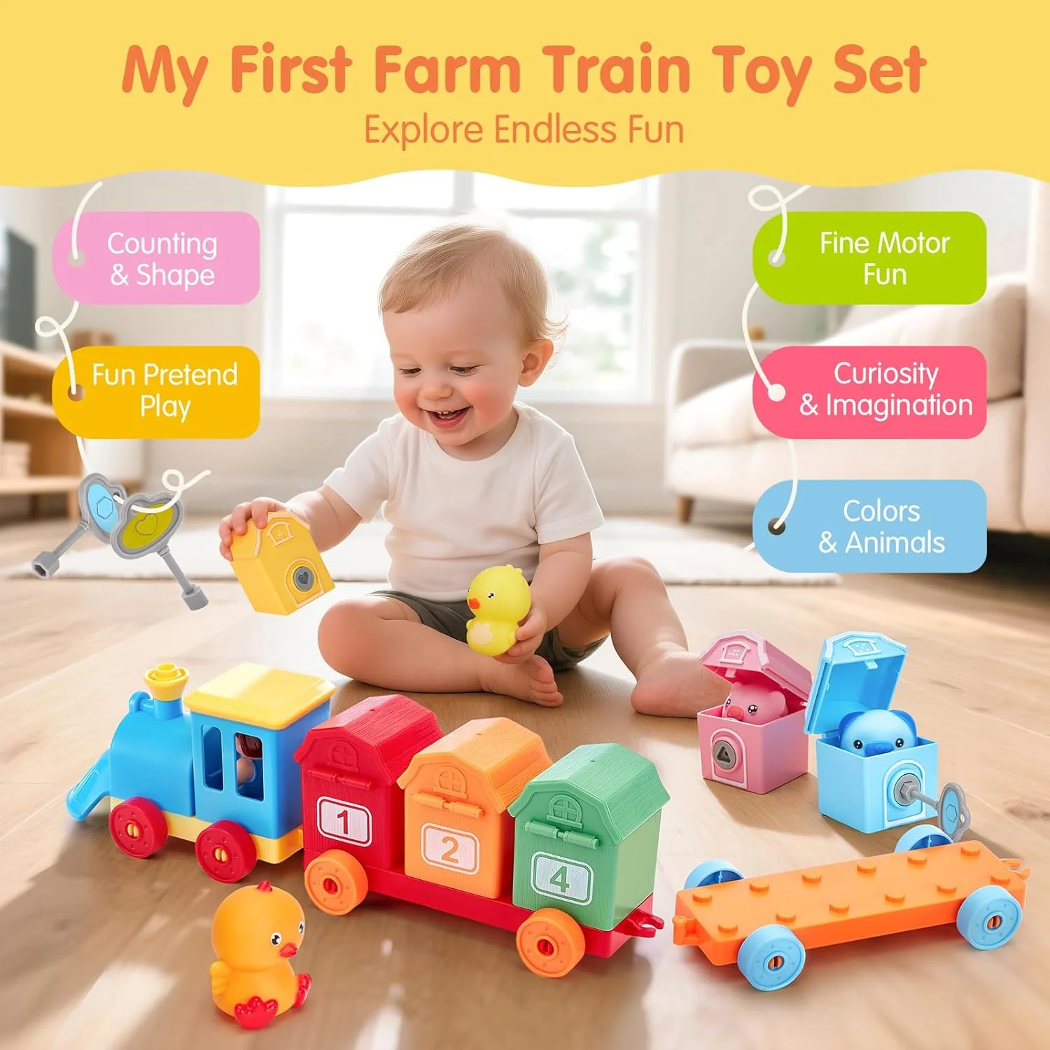 Montessori Toddler Train Set β Counting, Matching & Sorting Activity Toy with Farm Animals