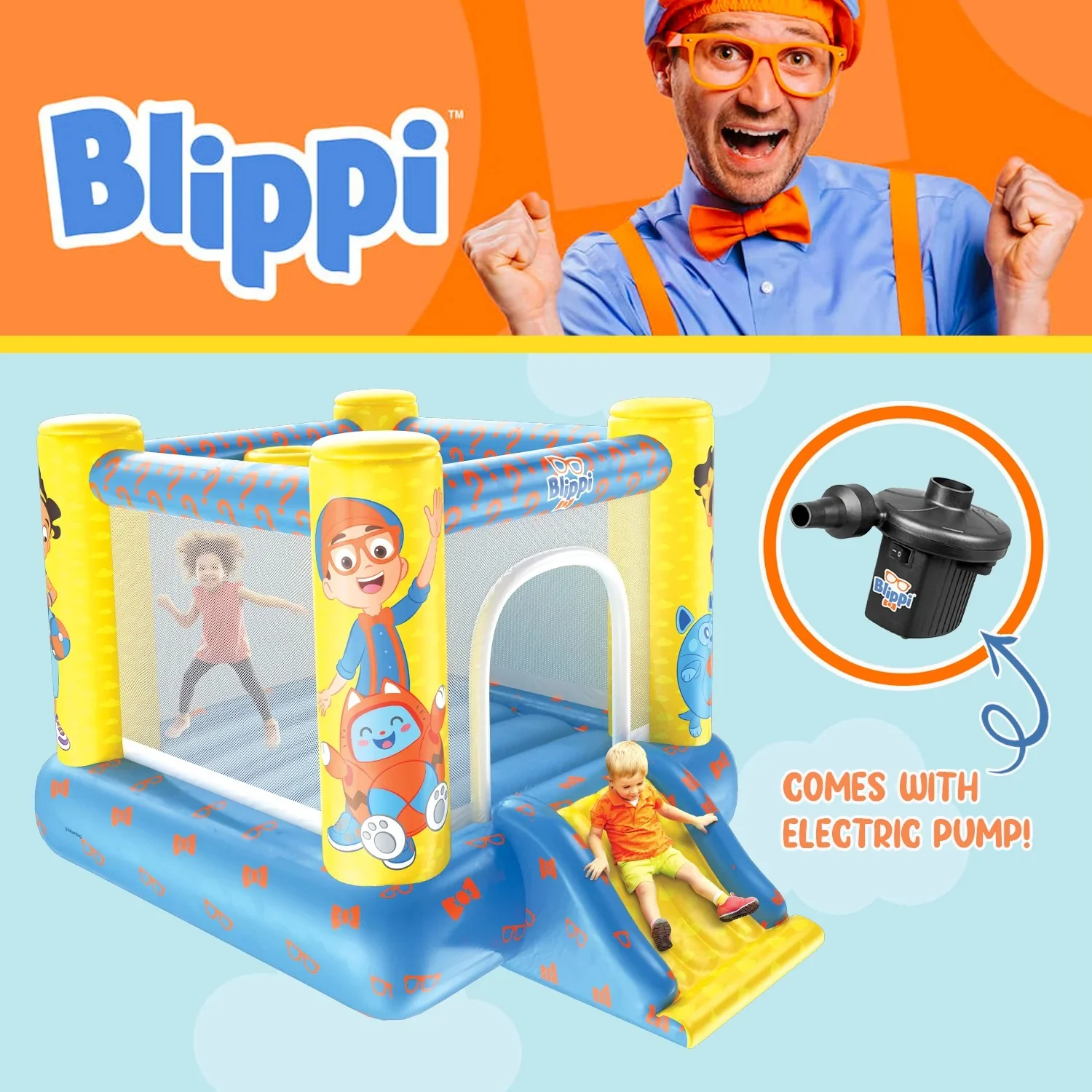 Moonbug Blippi Inflatable Bouncer with Slide - Image 2