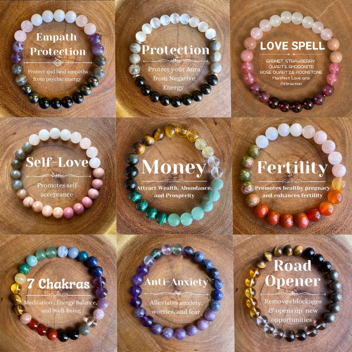 Natural Crystal Healing Bead Bracelet – Handcrafted Lucky Charm Cord