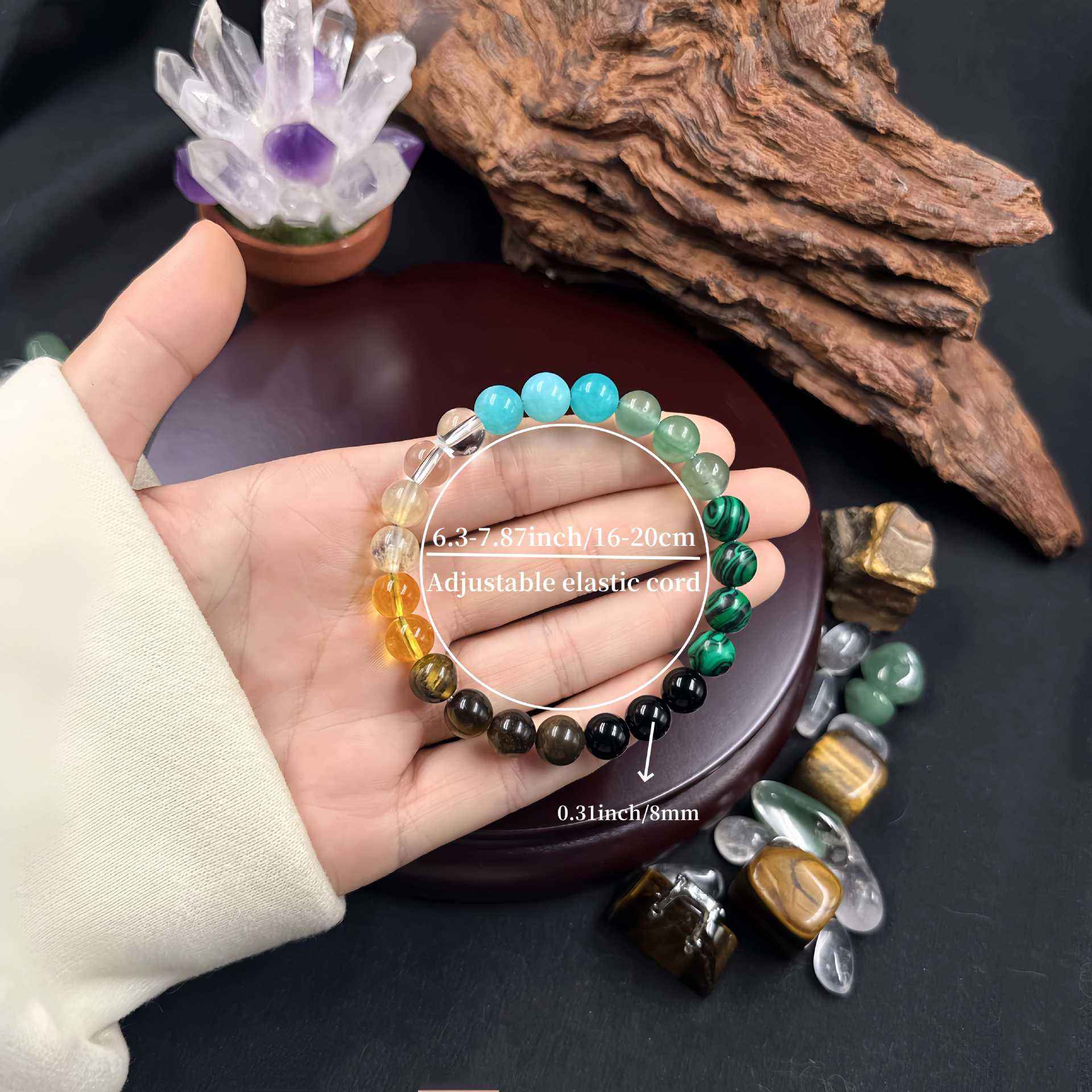 Natural Crystal Healing Bead Bracelet – Handcrafted Lucky Charm Cord - Image 4