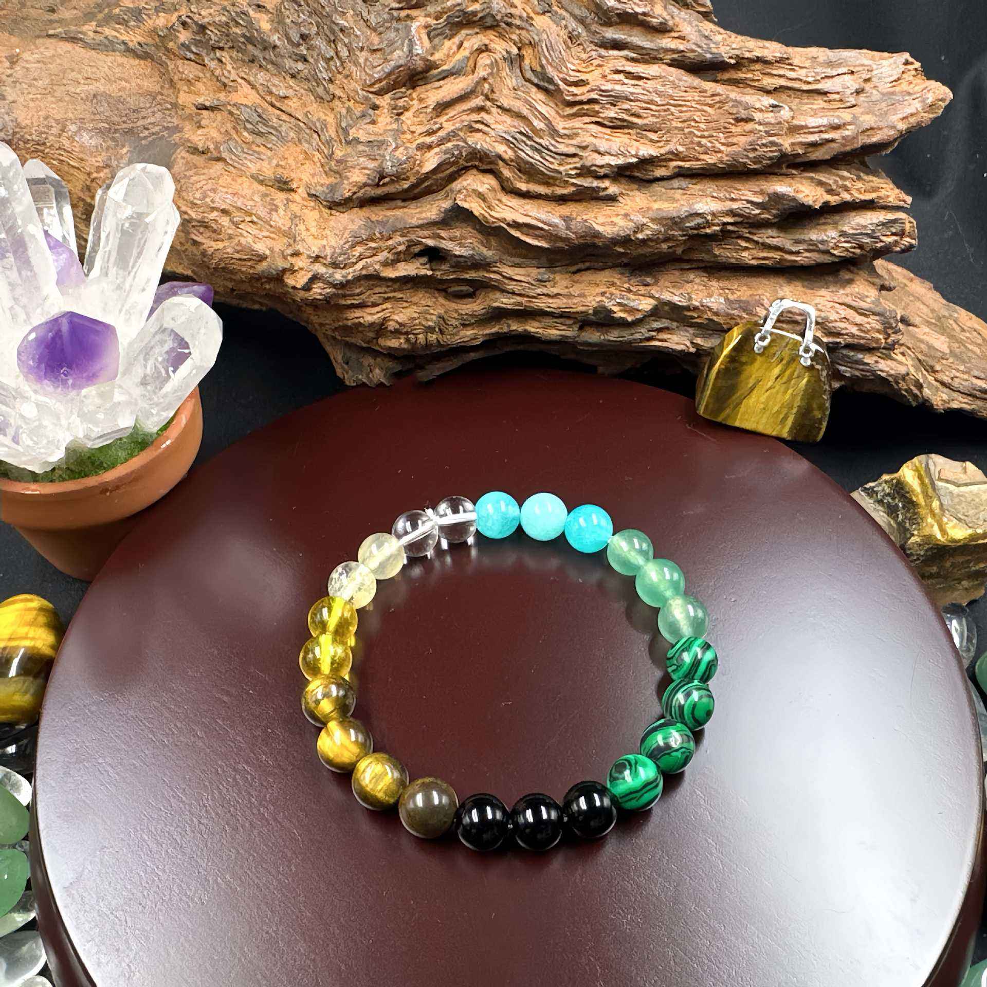 Natural Crystal Healing Bead Bracelet – Handcrafted Lucky Charm Cord - Image 5