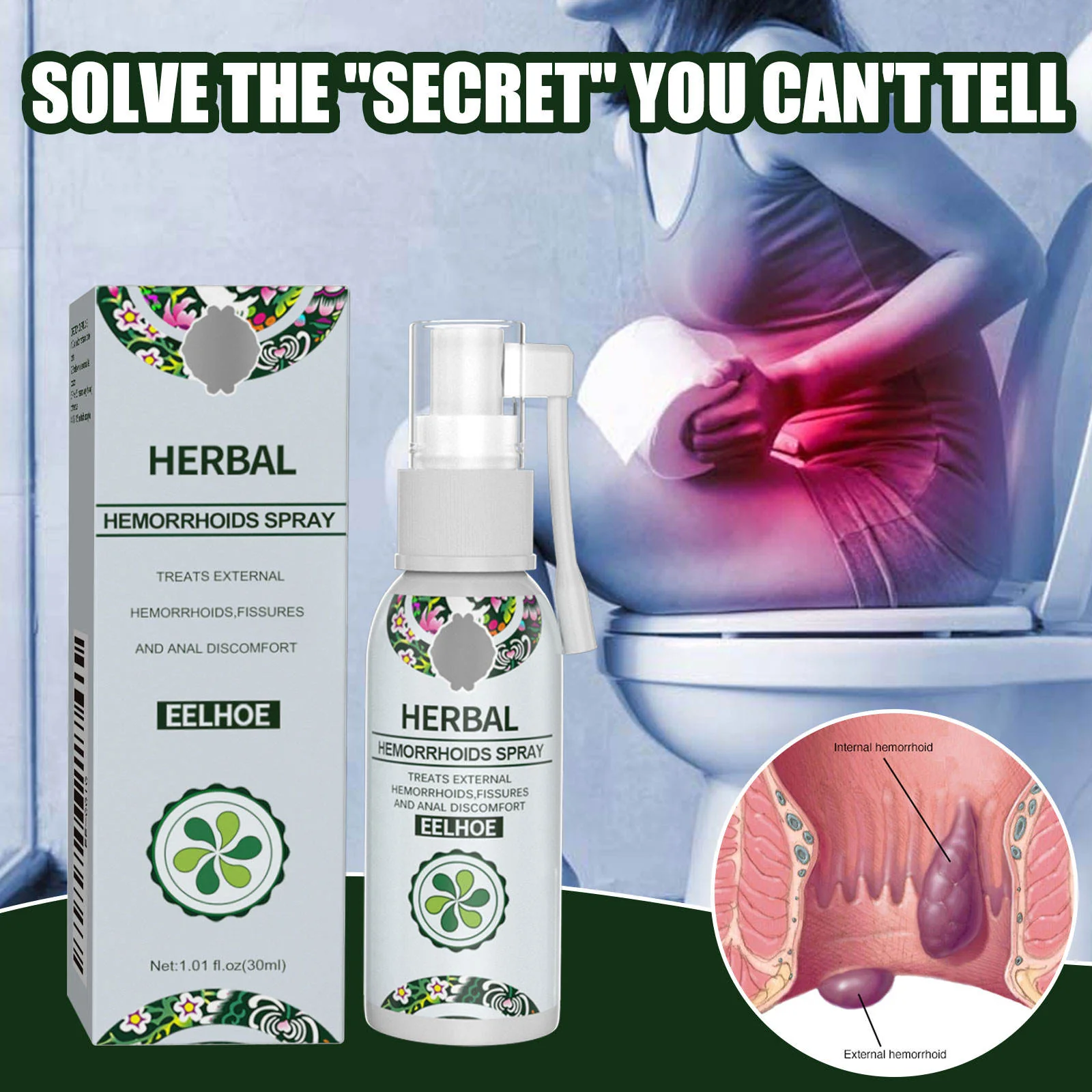 Natural Herbal Hemorrhoids Relief Spray Soothing Anal Care Body Spray for Pain & Swelling