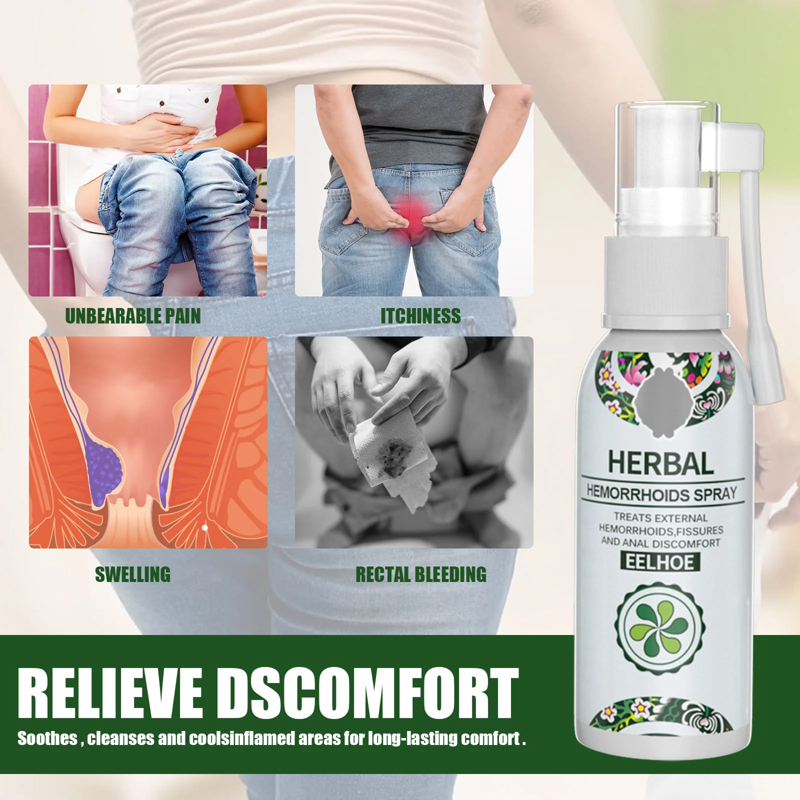 Natural Herbal Hemorrhoids Relief Spray Soothing Anal Care Body Spray for Pain & Swelling - Image 2