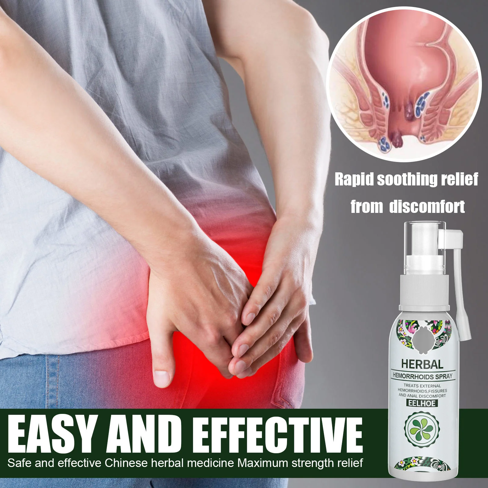 Natural Herbal Hemorrhoids Relief Spray Soothing Anal Care Body Spray for Pain & Swelling - Image 3