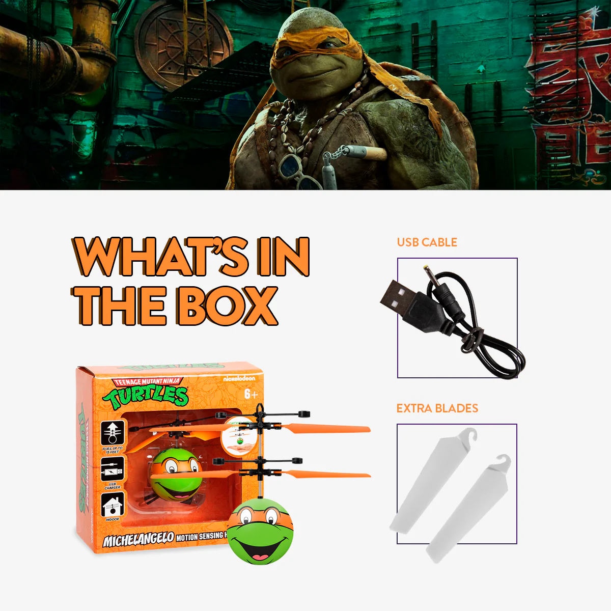 Nickelodeon TMNT Michelangelo IR UFO Ball Helicopter - Image 3