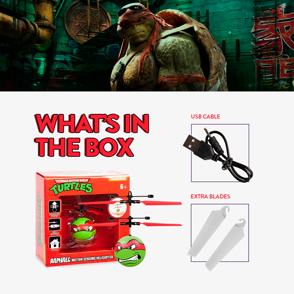 Nickelodeon TMNT Raphael Flying Figure IR UFO Ball Helicopter - Image 3