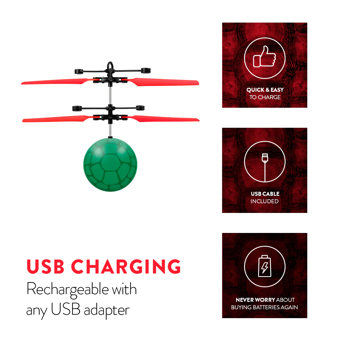 Nickelodeon TMNT Raphael Flying Figure IR UFO Ball Helicopter - Image 5