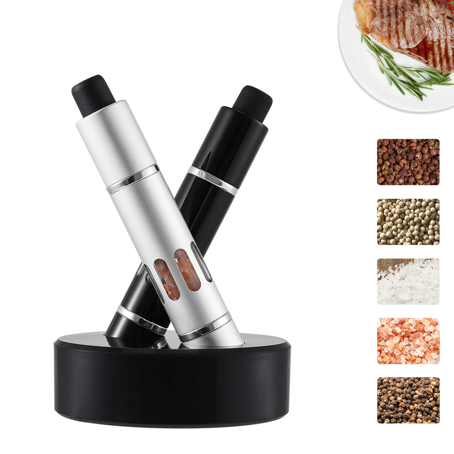 One-Handed Stainless Steel Thumb Press Spice Grinder Set - Image 4