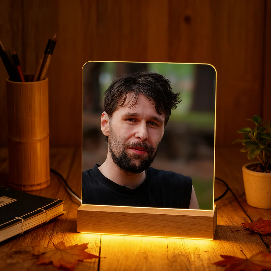 Personalized Photo Night Light - Custom LED Acrylic Desk Lamp - Image 2