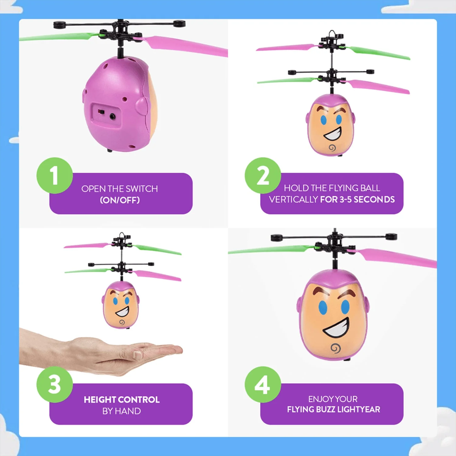 Pixar Toy Story Emoji Buzz Lightyear IR UFO Ball Helicopter - Image 2
