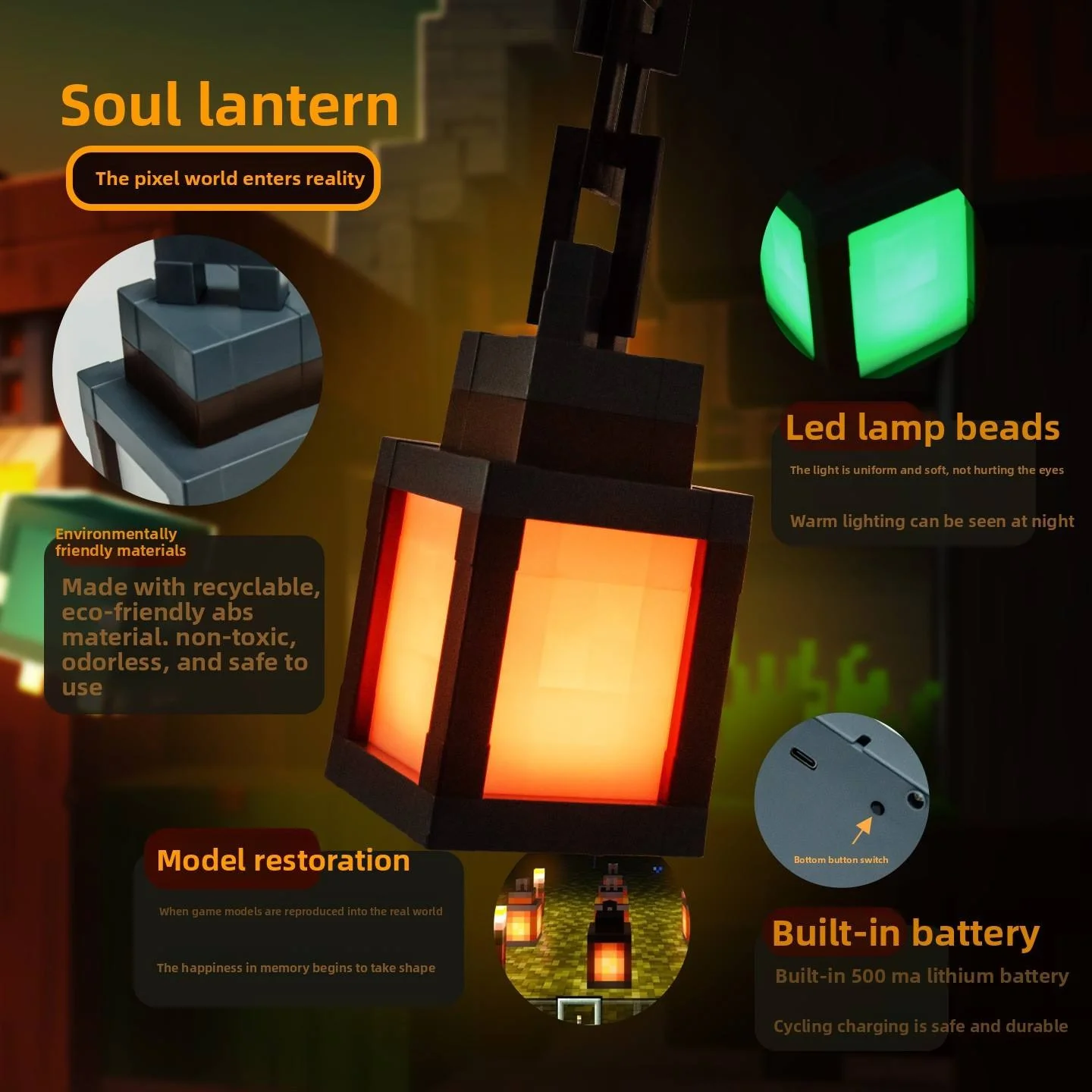 Pixel-style Square LED Lantern Night Light – Remote Controlled Multi-Color Wall Light for Gaming Rooms & Bedrooms - Image 3