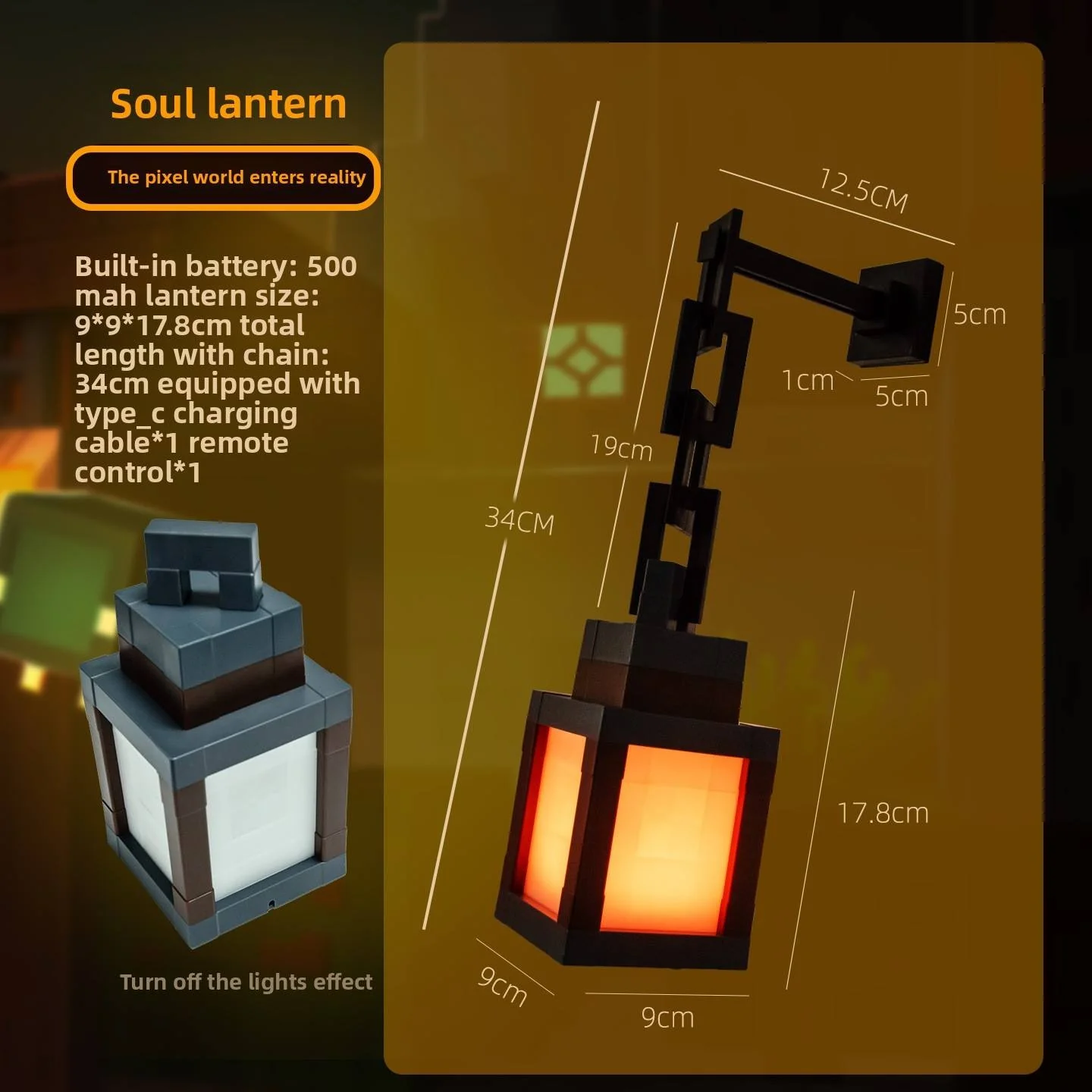 Pixel-style Square LED Lantern Night Light – Remote Controlled Multi-Color Wall Light for Gaming Rooms & Bedrooms - Image 4