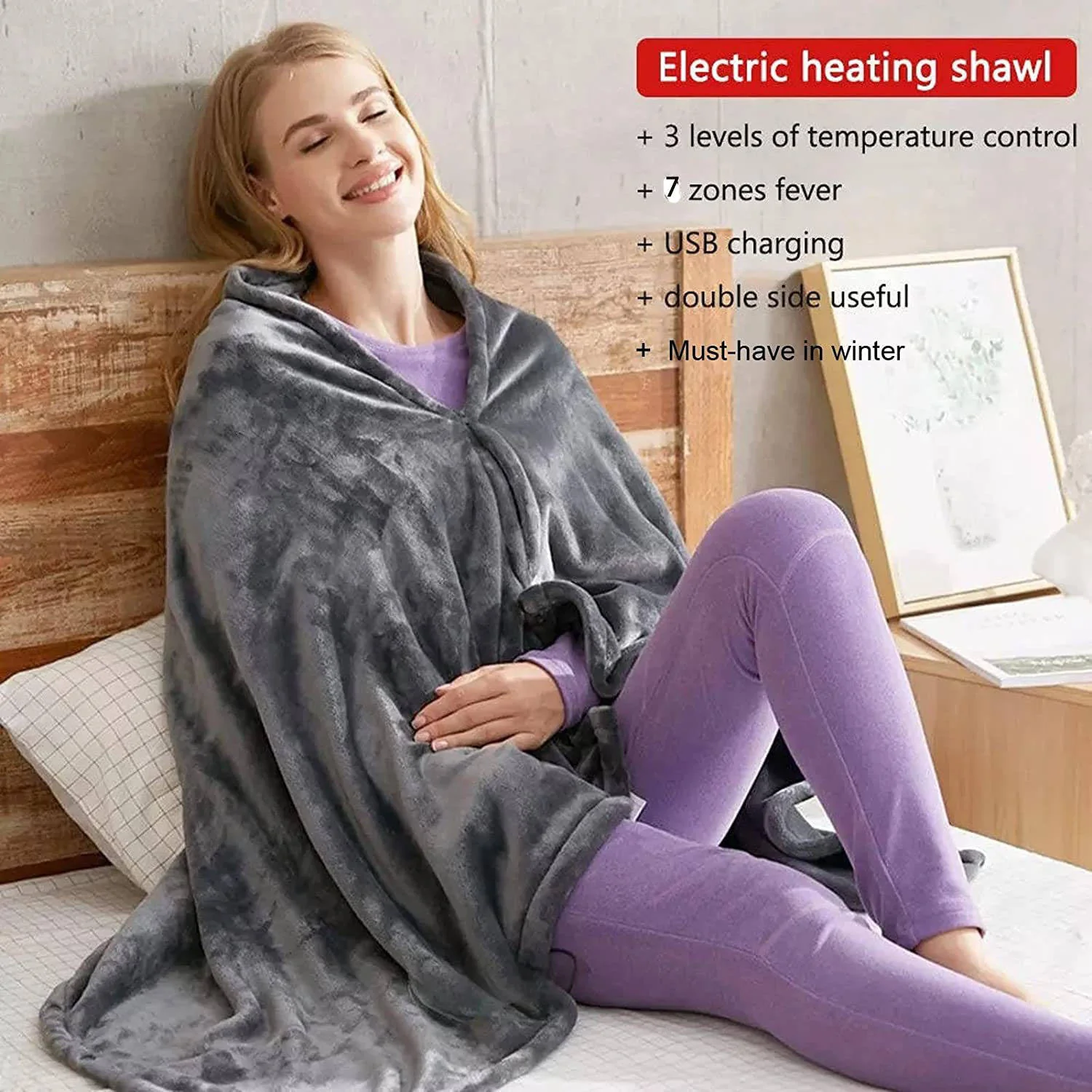 Portable 8-Zone Electric Heated Blanket Wrap – USB Powered Infrared Thermal Cape