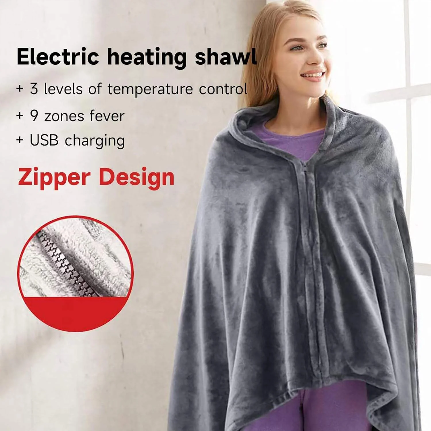 Portable 8-Zone Electric Heated Blanket Wrap – USB Powered Infrared Thermal Cape - Image 2