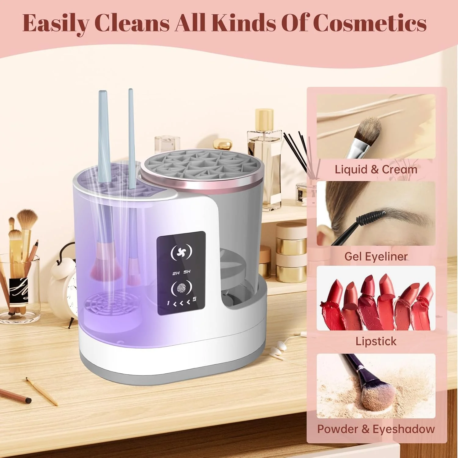 Portable Electric Makeup Brush Cleaner – Automatic Spinning Cosmetic Brush Cleaning Tool for All Brush Sizes - Image 2