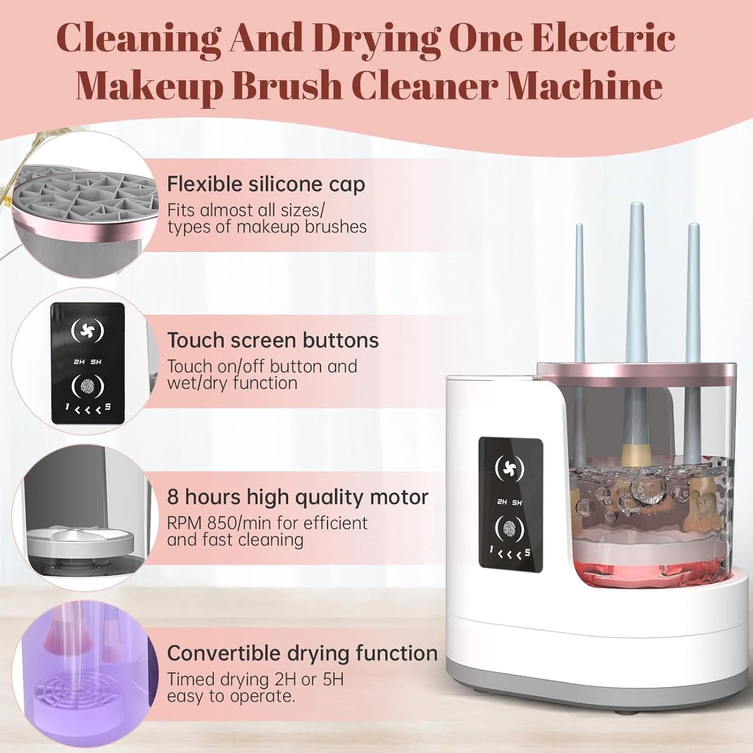 Portable Electric Makeup Brush Cleaner – Automatic Spinning Cosmetic Brush Cleaning Tool for All Brush Sizes - Image 3