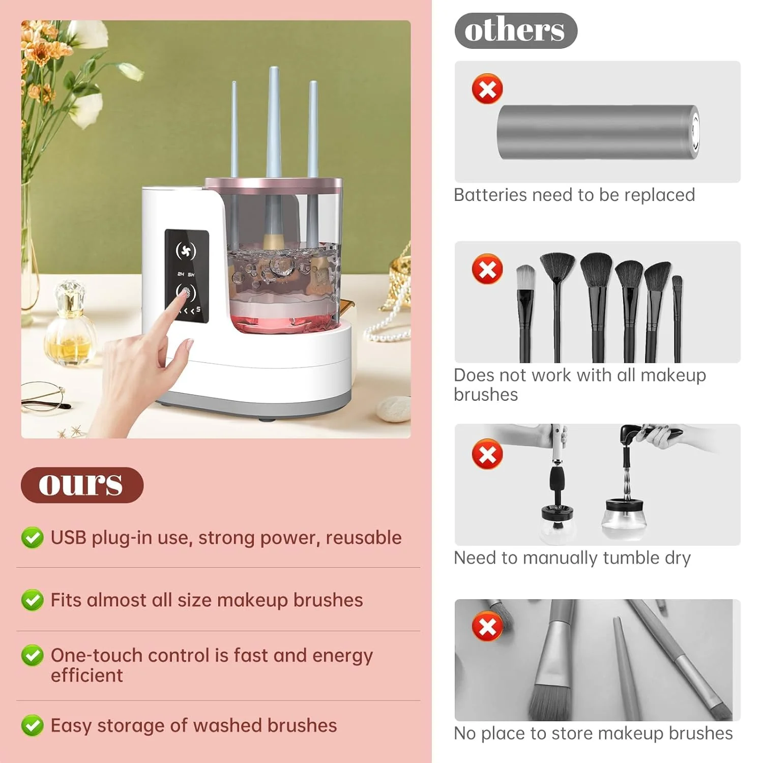 Portable Electric Makeup Brush Cleaner – Automatic Spinning Cosmetic Brush Cleaning Tool for All Brush Sizes - Image 4