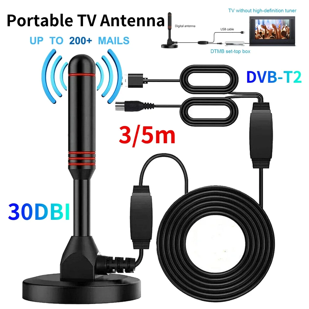 Portable HD Digital TV Antenna with Amplifier (Indoor & Outdoor, DVB-T2)