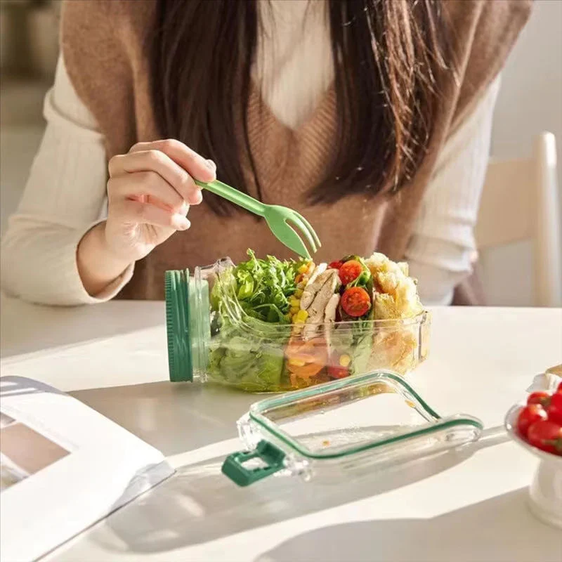 Portable Leakproof Salad Jar with Side Opening & Dressing Compartment - Image 2