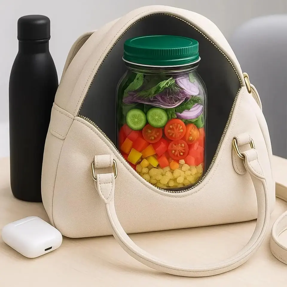 Portable Leakproof Salad Jar with Side Opening & Dressing Compartment - Image 4
