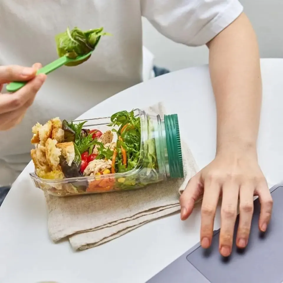 Portable Leakproof Salad Jar with Side Opening & Dressing Compartment - Image 5
