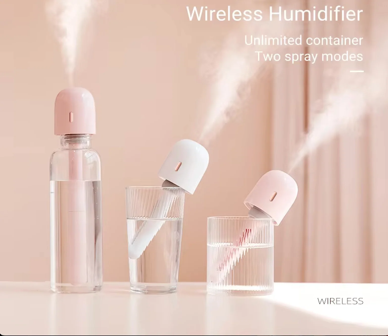 Portable Wireless Water Bottle Humidifier – Rechargeable Mini Air Diffuser & Cool Mist Maker
