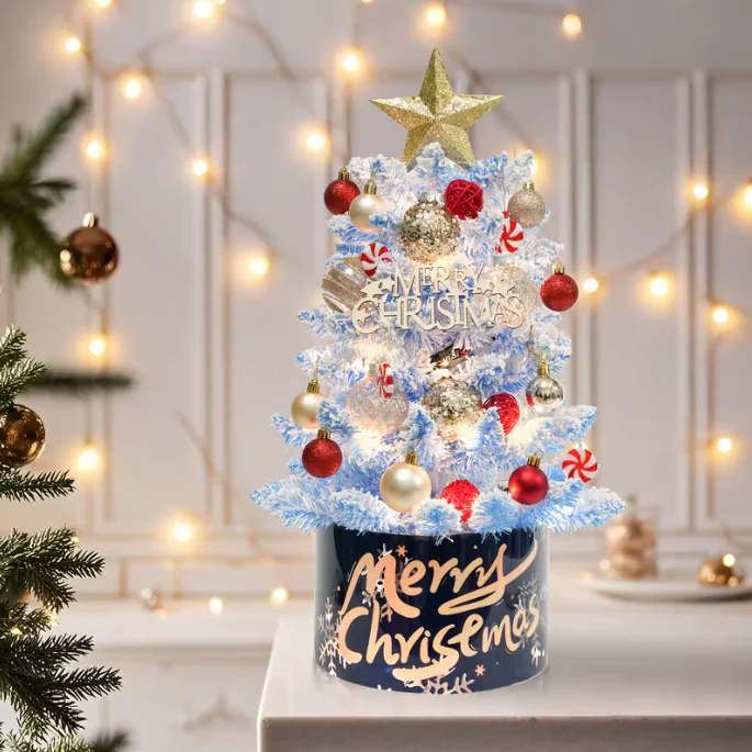 Pre-Lit Christmas Tree Kit with LED Lights & Decorative Orbs