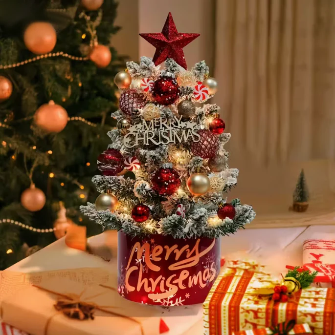 Pre-Lit Christmas Tree Kit with LED Lights & Decorative Orbs - Image 2