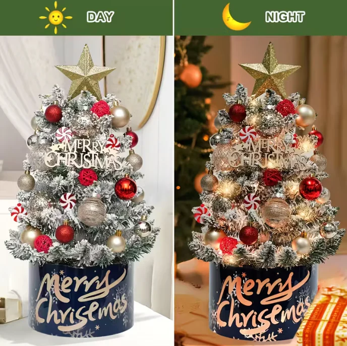 Pre-Lit Christmas Tree Kit with LED Lights & Decorative Orbs - Image 3