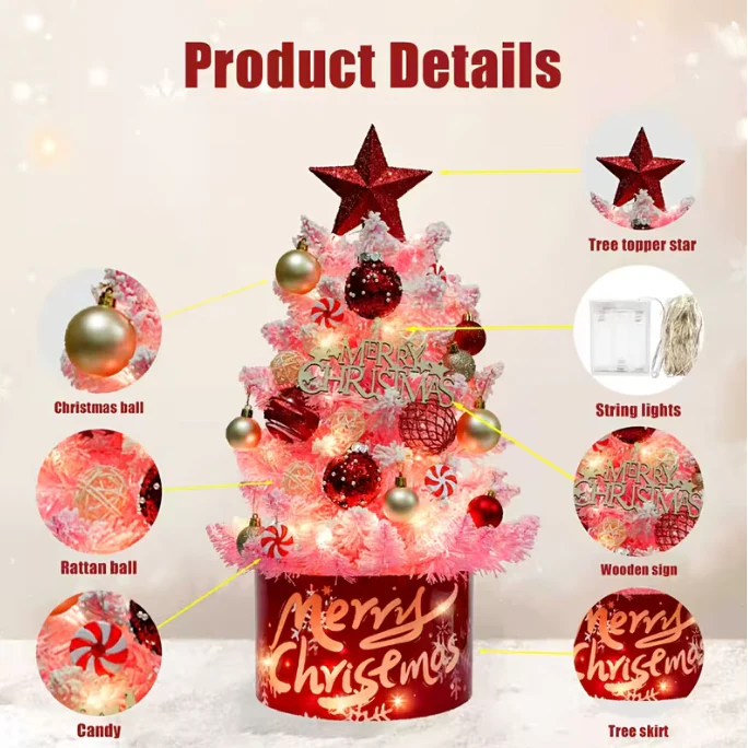 Pre-Lit Christmas Tree Kit with LED Lights & Decorative Orbs - Image 4