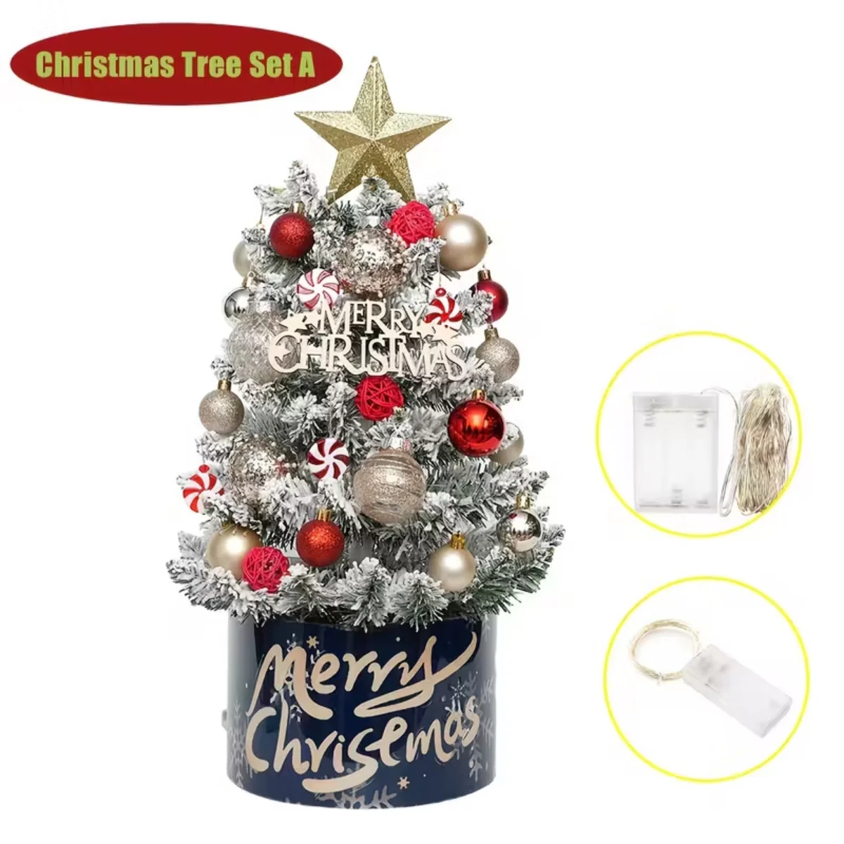Pre-Lit Christmas Tree Kit with LED Lights & Decorative Orbs - Image 7